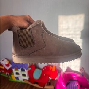 Target Tan Ankle Booties with Fur Trim